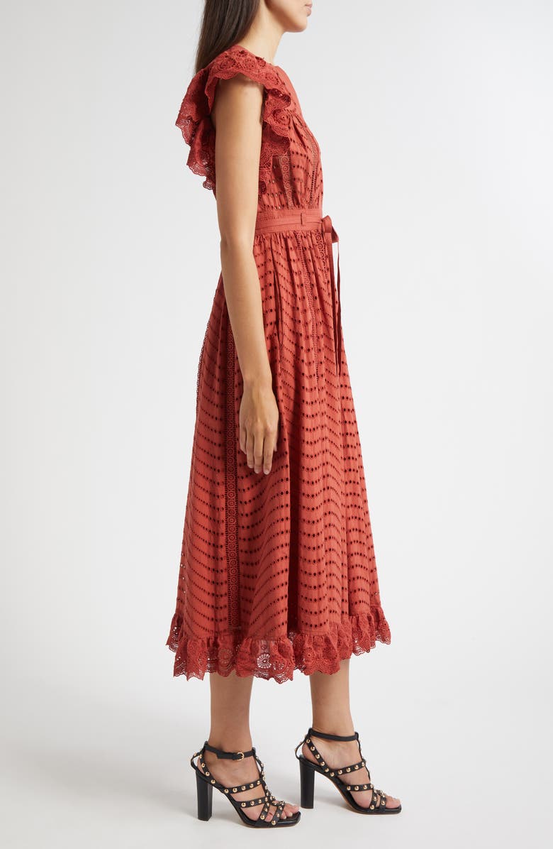 Ulla Johnson Olga Flutter Sleeve Midi Dress, Alternate, color, Claret