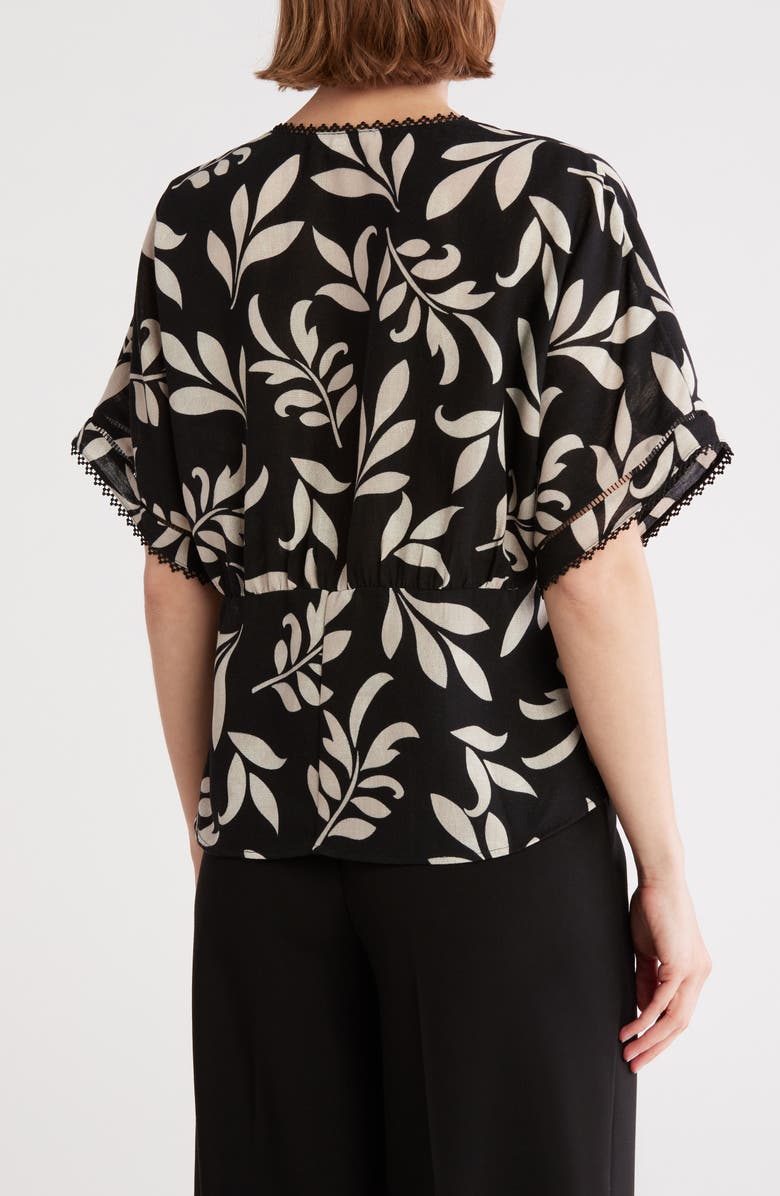 DR2 by Daniel Rainn Leaf Print Short Sleeve Top, Alternate, color, Black