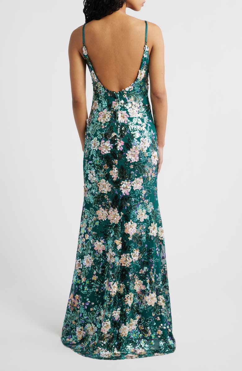 Emerald Sundae Floral Sequin Gown, Alternate, color, Green / Multi