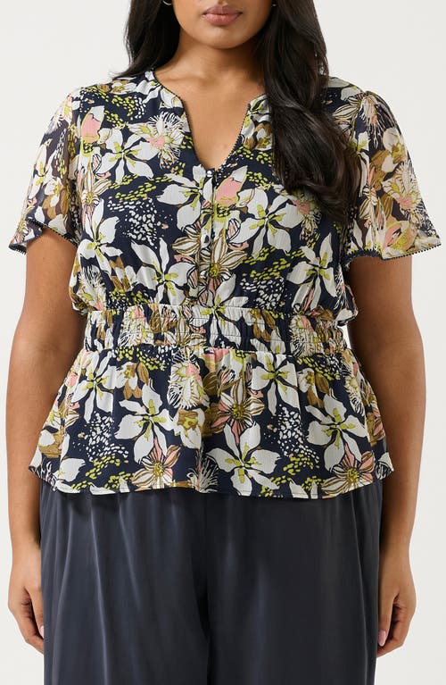 Estelle Wilsons Floral Print Peplum Top In Blue Print
