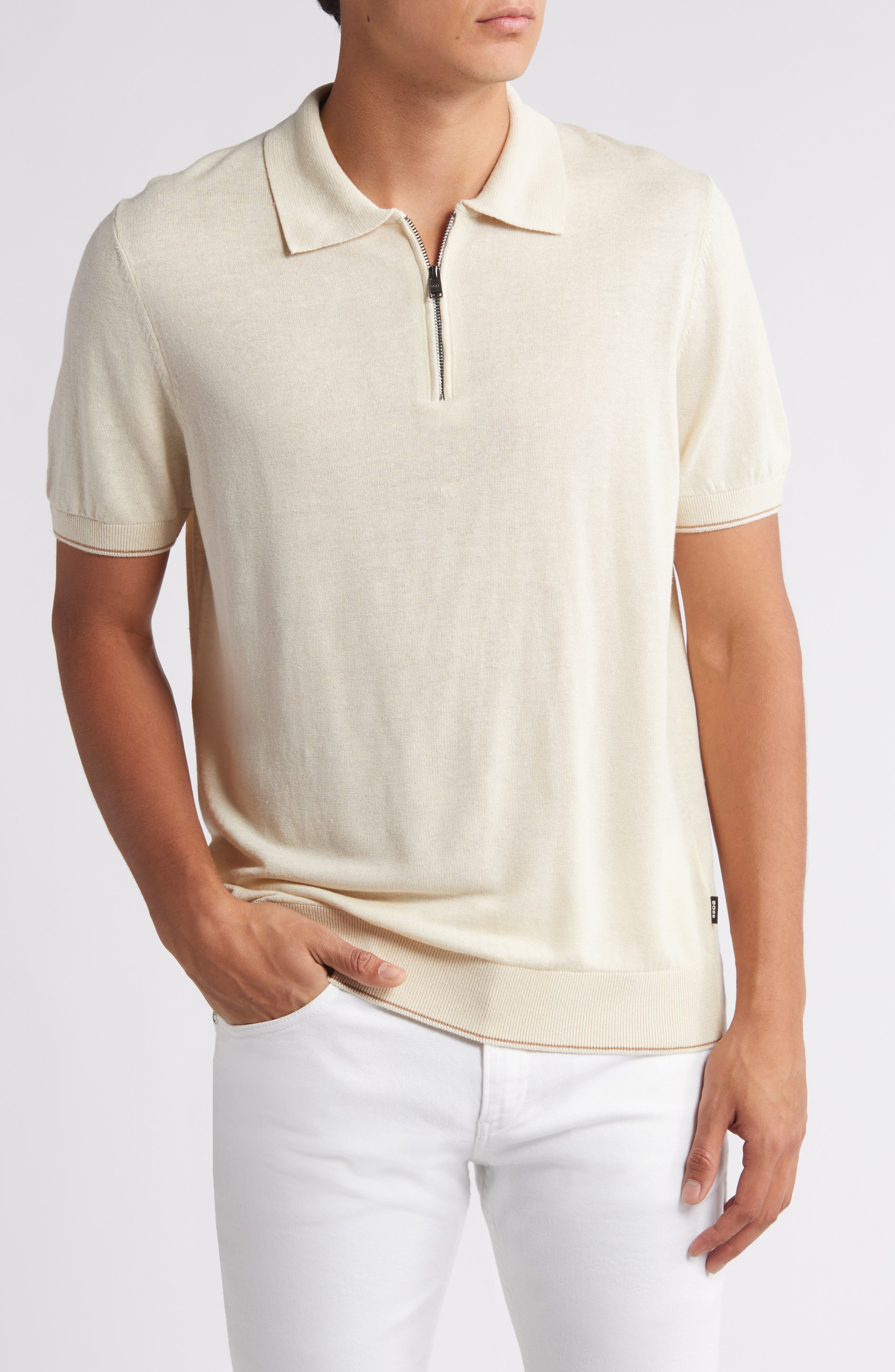 BOSS Trieste Linen Blend Zip Polo Sweater