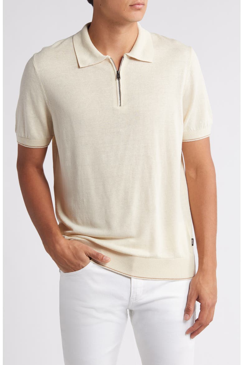Trieste Linen Blend Zip Polo Sweater, Main, color, OPEN WHT