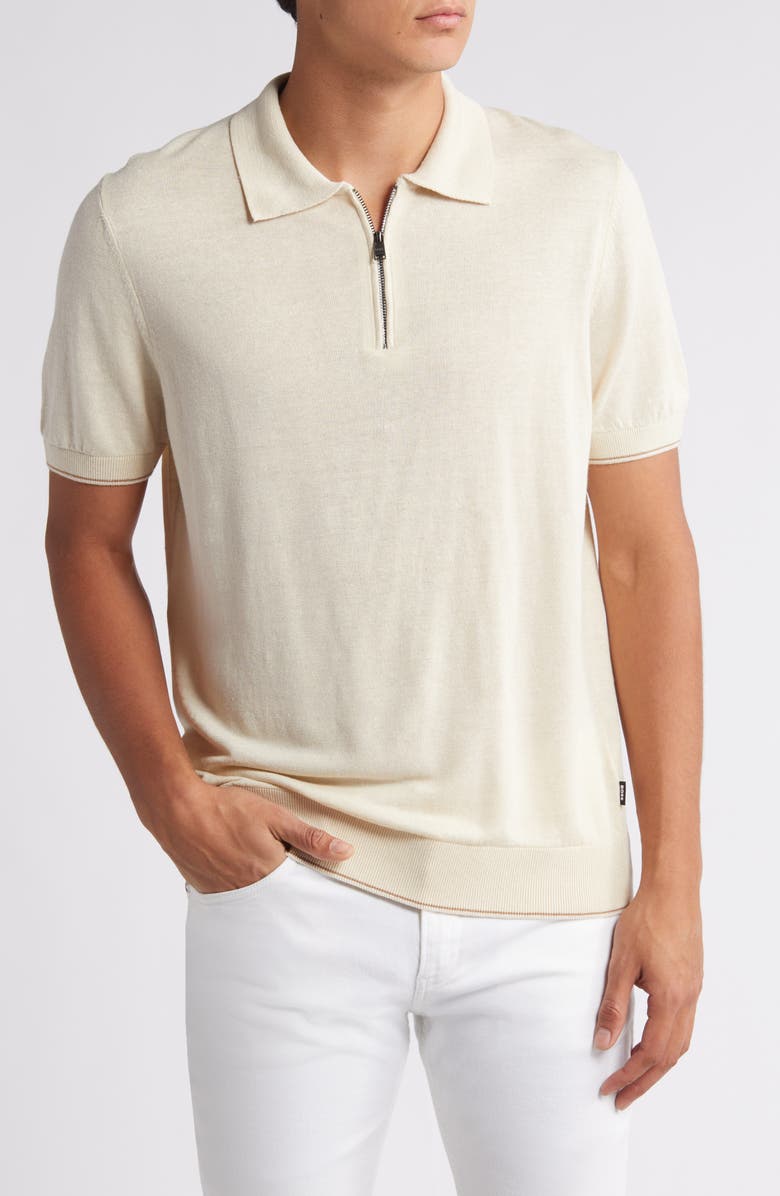 BOSS Trieste Linen Blend Zip Polo Sweater, Main, color, 