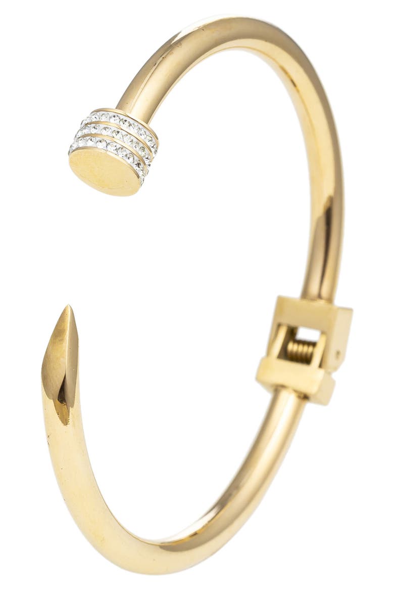 Pavé Cubic Zirconia Nail Hinged Cuff Bracelet, Main, color, GOLD