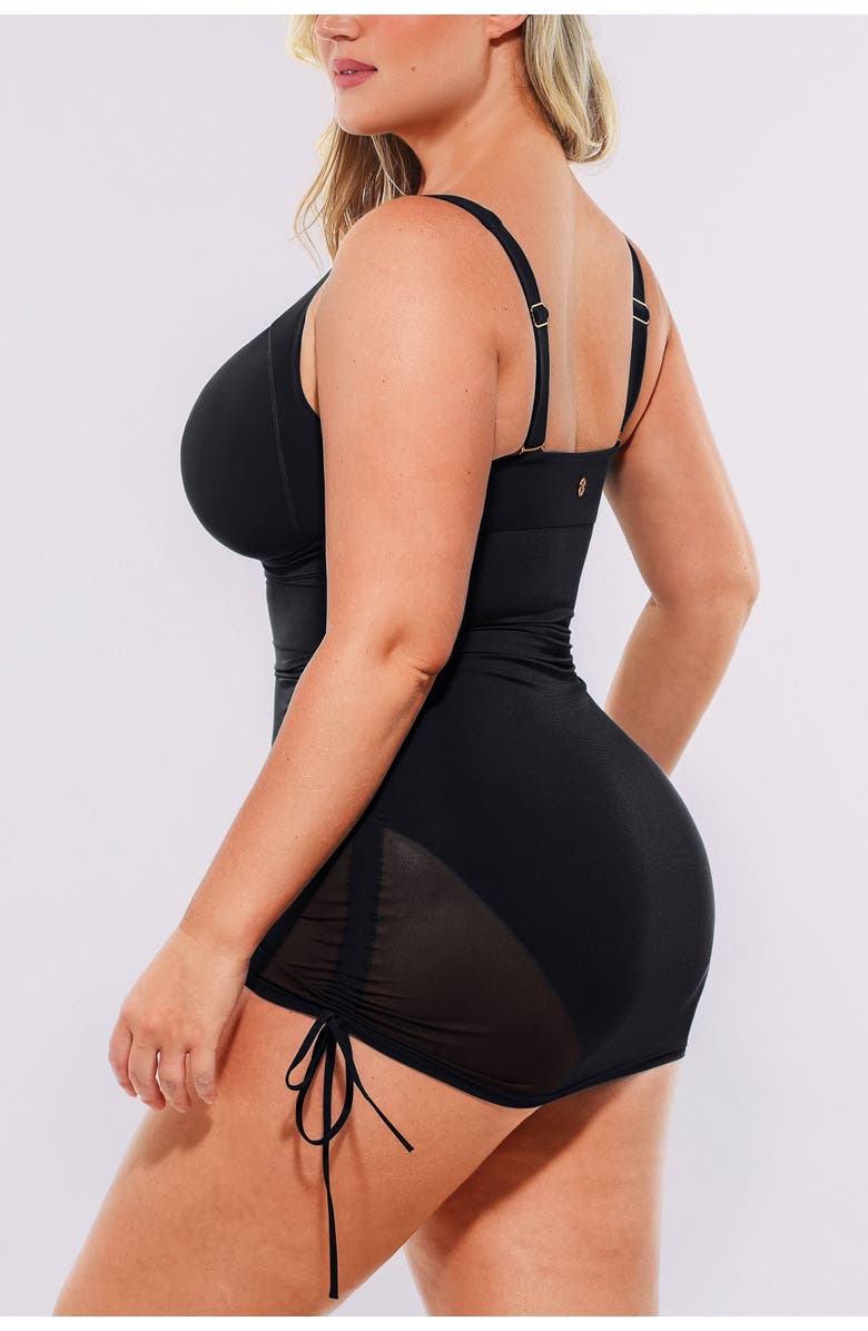 Shapellx Mesh Wrap Tummy Control One Piece Swimsuit, Alternate, color, Black
