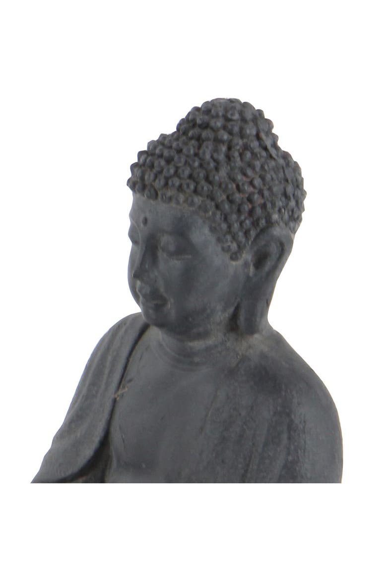 Gray Ceramic Meditating Buddha Sculpture with Engraved Carvings & Relief Detail, Alternate, color, GREY