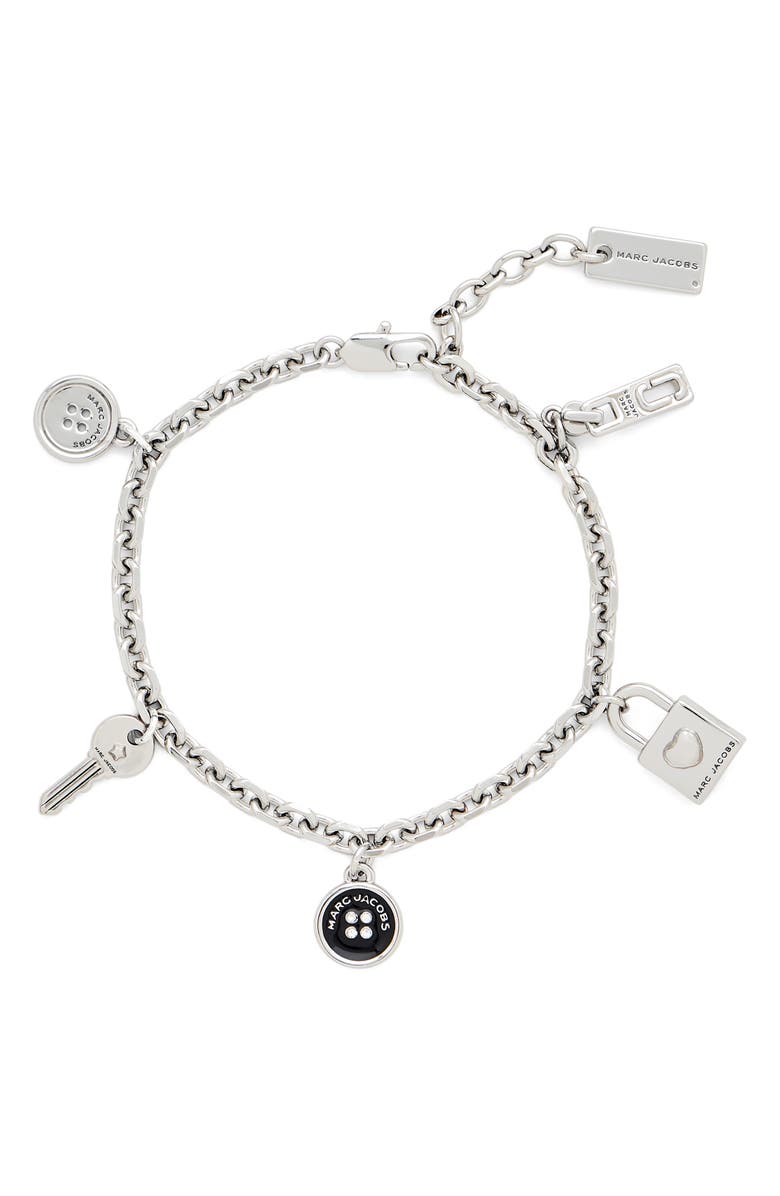 Marc Jacobs Button Charm Bracelet, Main, color, Silver/ Black