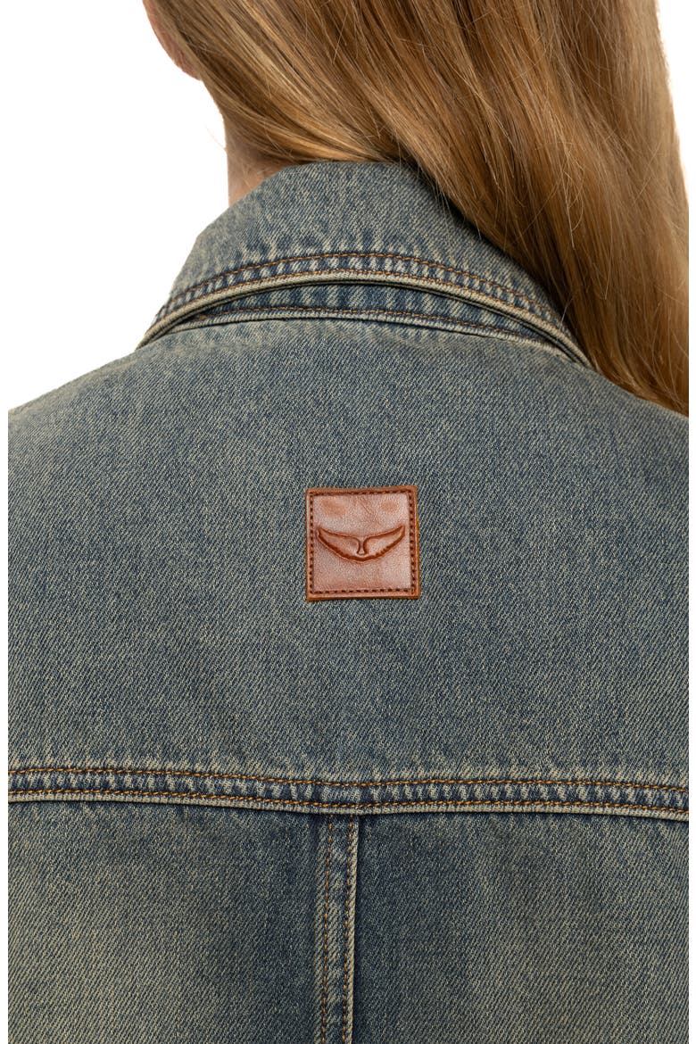 Lessa Logo Denim Jacket, Alternate, color, MEDIUM BLUE