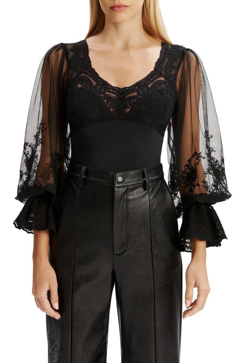 Bardot Bruna Lace & Mesh Bodysuit, Main, color, 