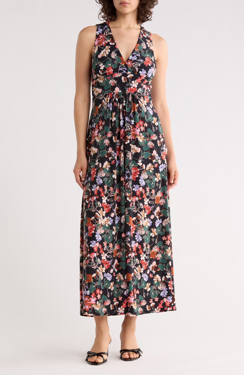 WEST K Sleeveless V-Neck Midi Dress, Main, color, Black Floral Multi