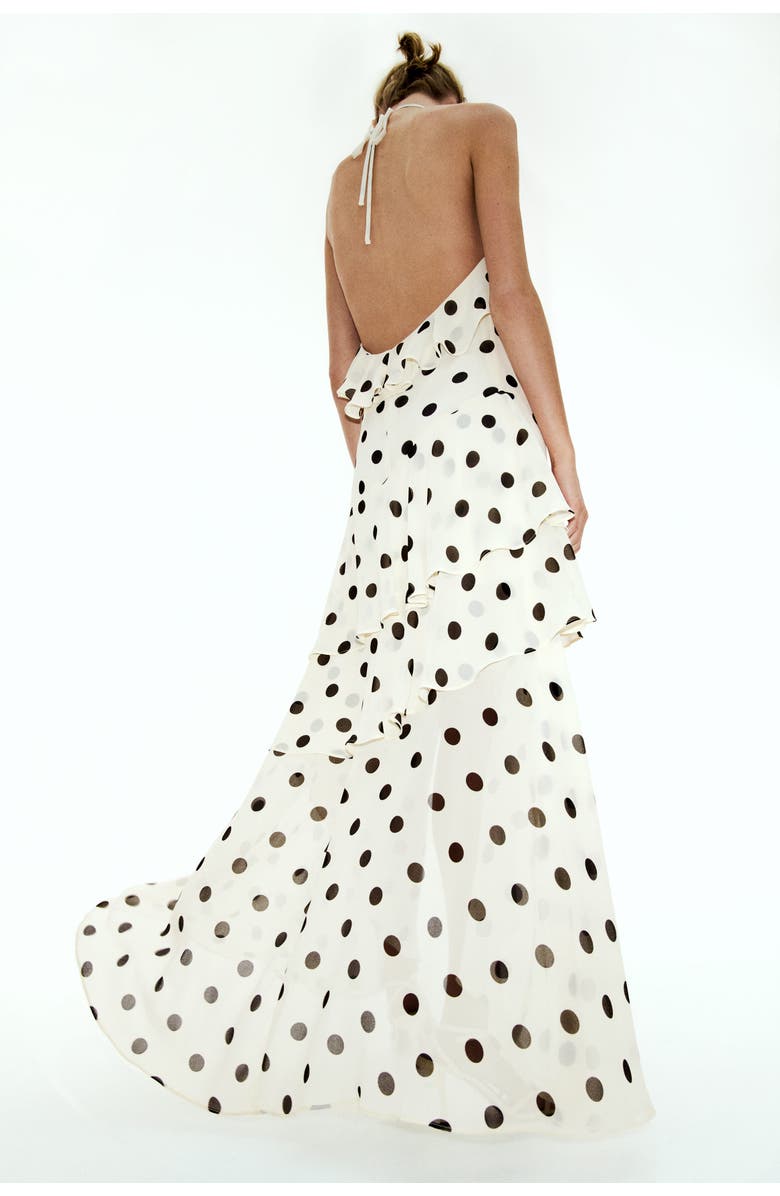 H&M Flounced halterneck dress, Alternate, color, White/Dotted