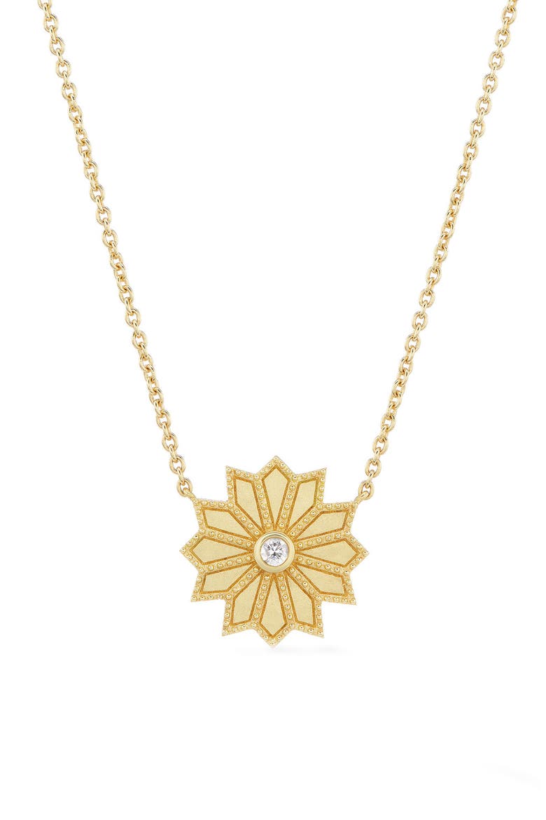 Mini Sacred Flower Diamond Pendant Necklace, Main, color, GOLD