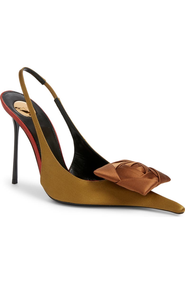 Saint Laurent Amalia Square Rose Pointed Toe Slingback Sandal, Main, color, Cuba Gold/ Deep Cognac