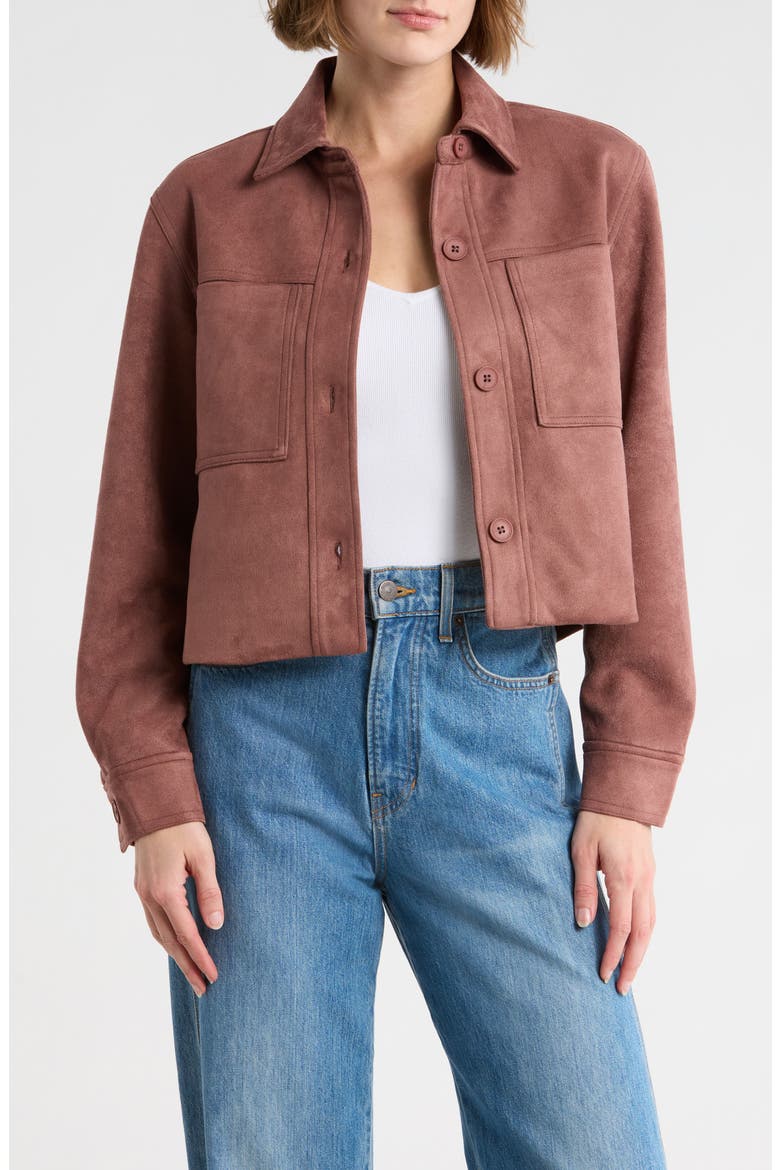 Crop Faux Suede Jacket, Main, color, DUSTY BERRY