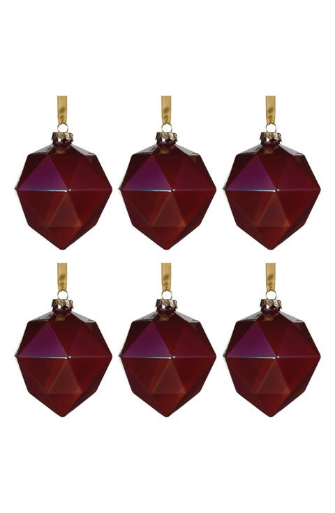 Set of 6 Red Luster Faceted Ornaments