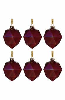 Zodax Set of 6 Red Luster Faceted Ornaments