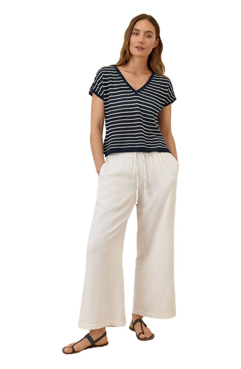 Pact Beachside Linen V-Neck Top Made with Organic Cotton, Main, color, Capri Stripe