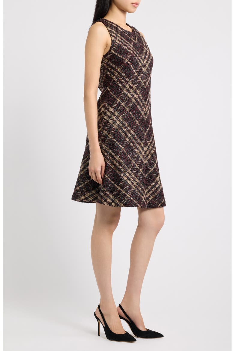 Plaid Tweed Sleeveless Swing Dress, Alternate, color, BAROLO MULTI