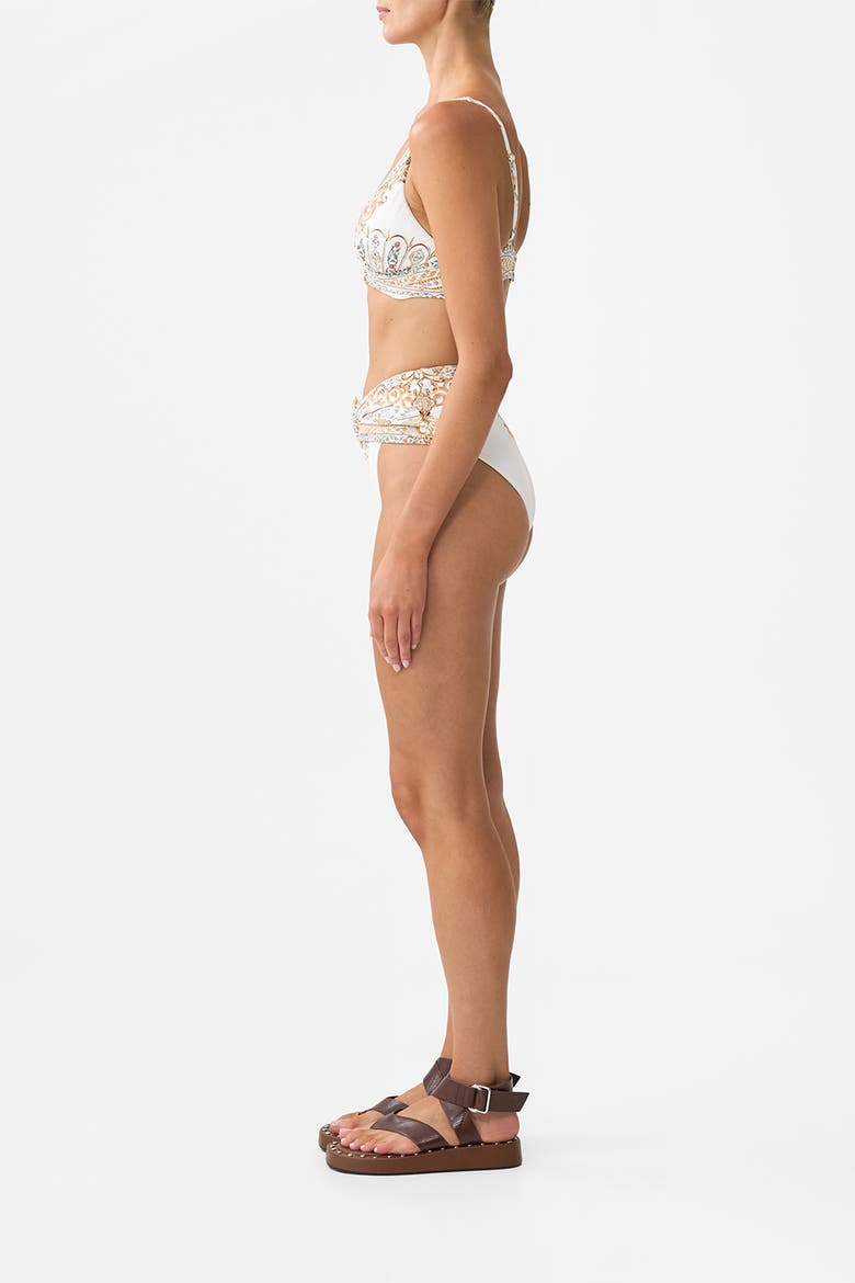 High Waist Bikini Bottom W Pleat Waist Trim Ottoman Dynasty, Alternate, color, Ottoman Dynasty