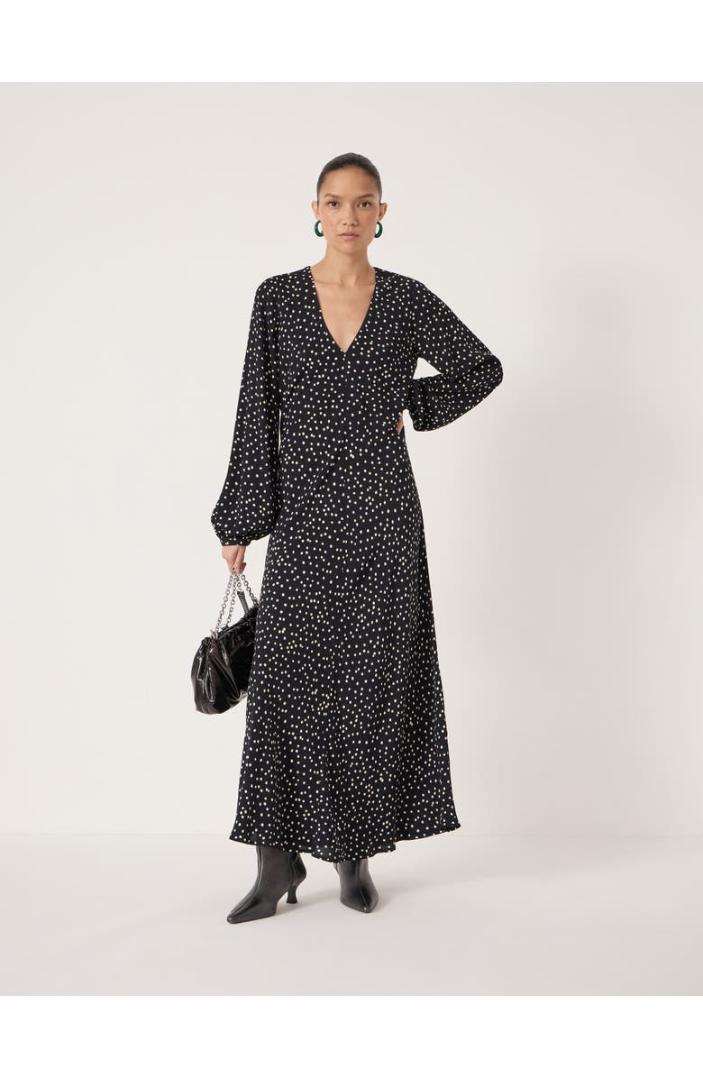 Hush Grace V-Neck Long Sleeve Crepe Dress, Main, color, Tiny Polka Dot Black