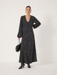 Hush Grace V-Neck Long Sleeve Crepe Dress