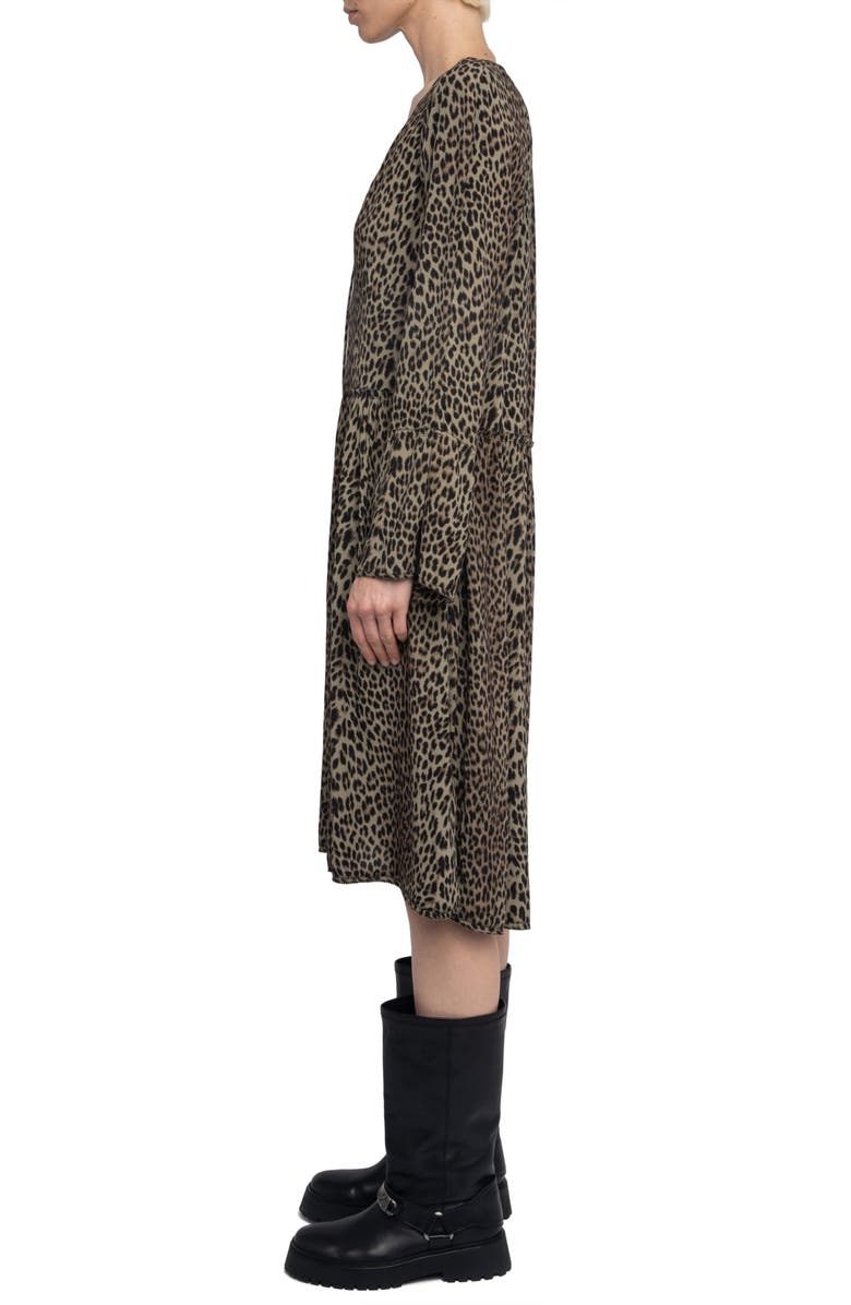 Zadig & Voltaire Rinas Long Sleeve Leopard Print Dress, Alternate, color, Leaves