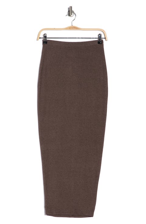 Ruffle Slit Stretch Maxi Skirt