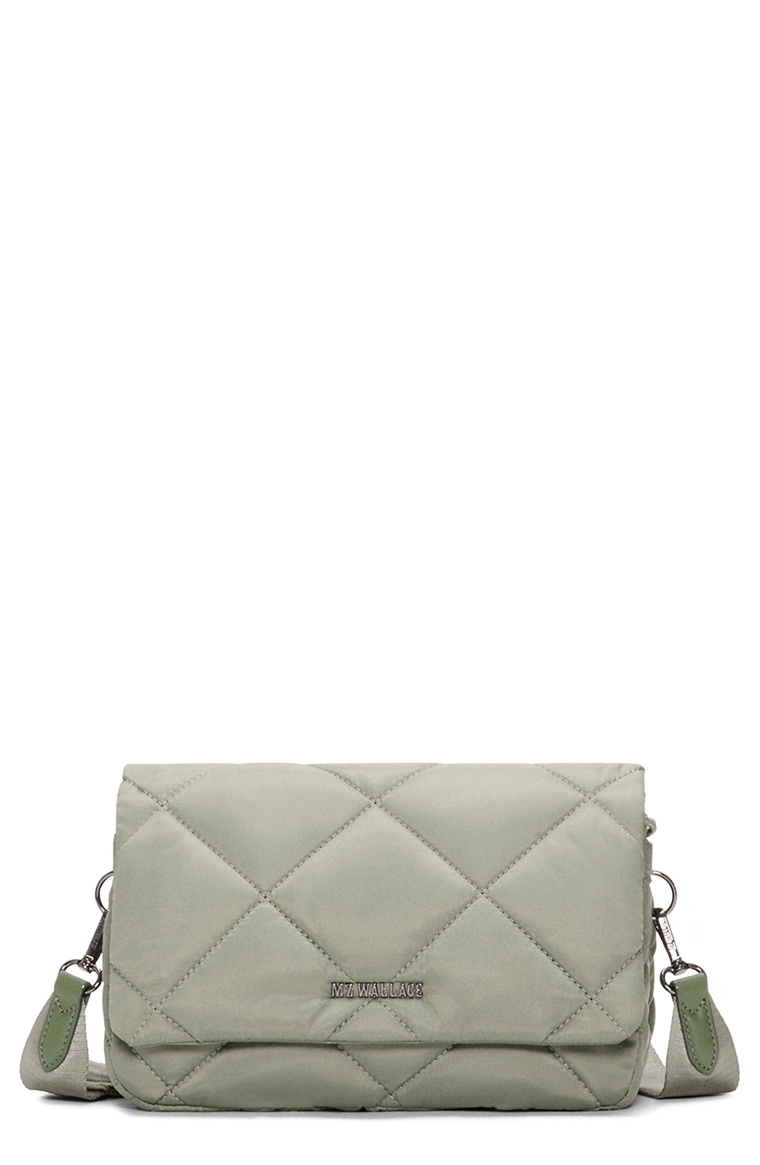 MZ Wallace Madison Quilted Nylon Flap Crossbody Bag, Main, color, Agave Green