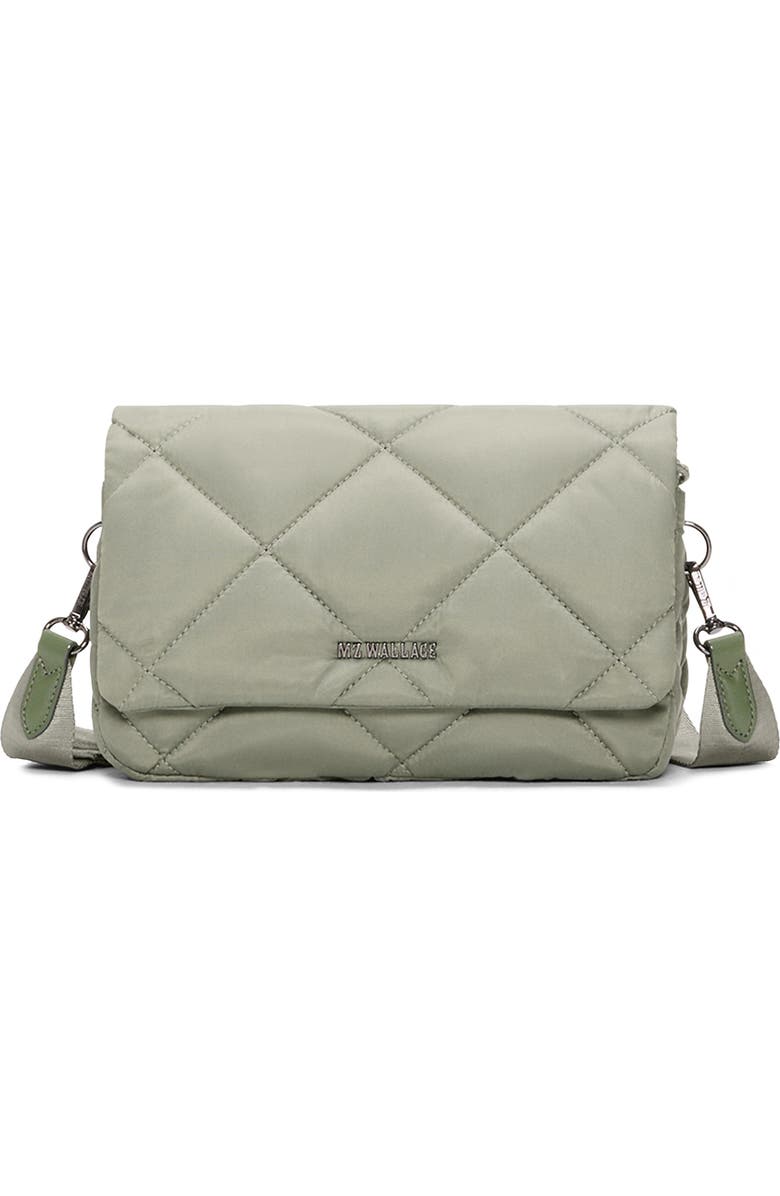 MZ Wallace Madison Quilted Nylon Flap Crossbody Bag, Main, color, Agave Green
