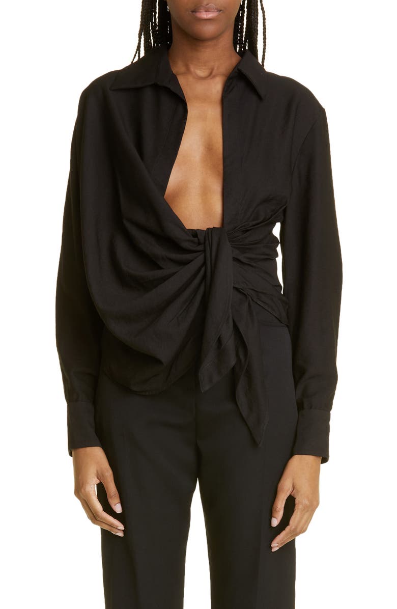 Jacquemus Bahia Open Drape Long Sleeve Shirt, Main, color, 