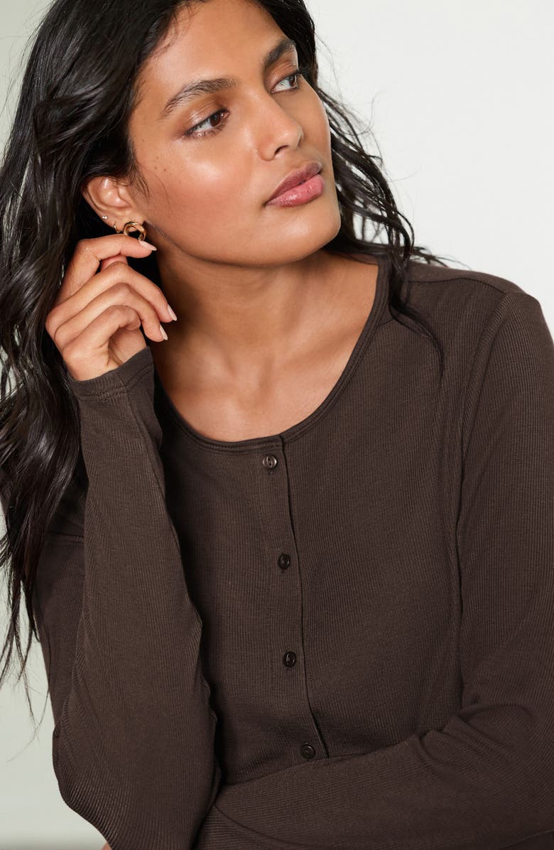 NEXT Rib Button-Up Cardigan, Alternate, color, Brown