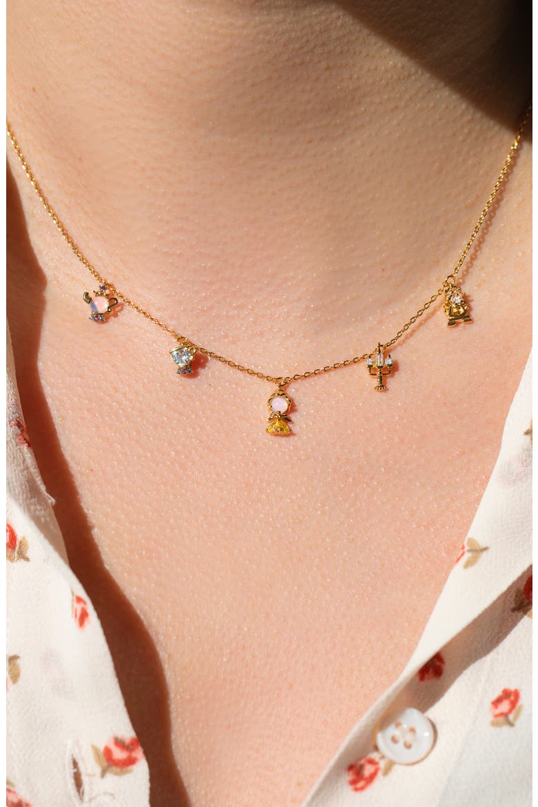 x Disney Beauty and the Beast Charm Necklace, Alternate, color, GOLD