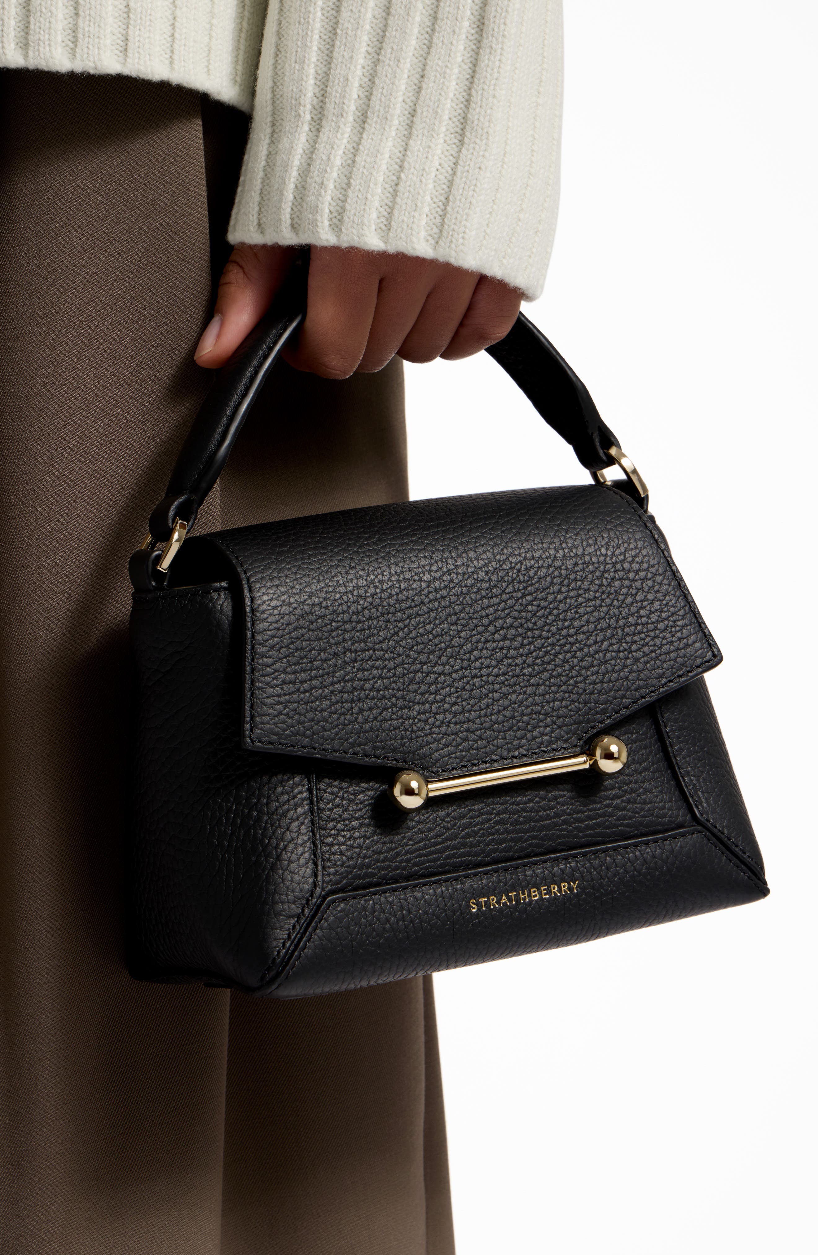 Strathberry Mini Mosaic Leather Top Handle Bag, Alternate, color, Black