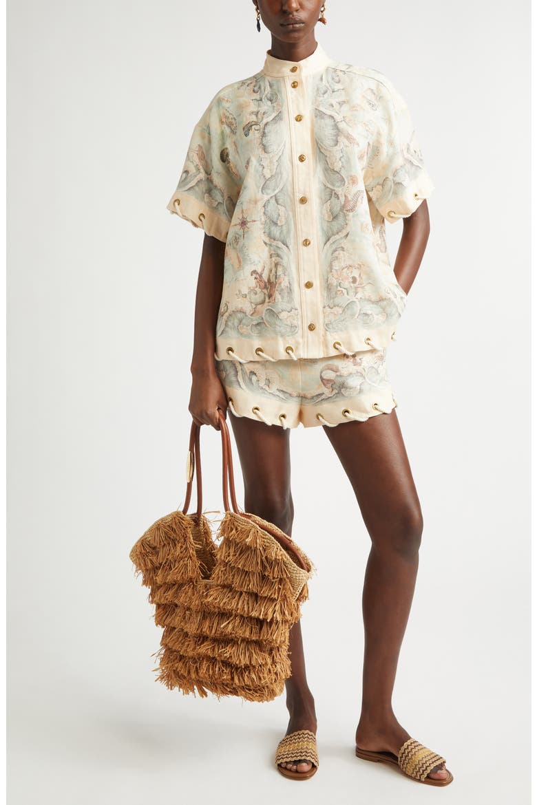 Rebellion Rope Trim Linen Shorts, Alternate, color, TREASURE MAP
