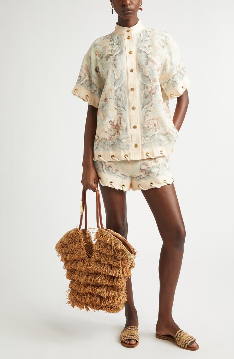 Zimmermann Rebellion Rope Trim Linen Shorts, Alternate, color, Treasure Map