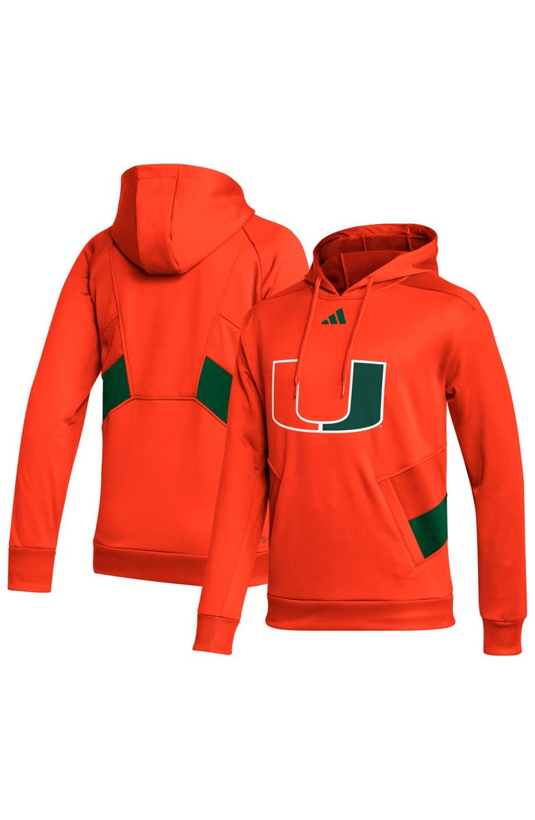 adidas Men's adidas  Orange Miami Hurricanes Travel AEROREADY Pullover Hoodie, Main, color, 