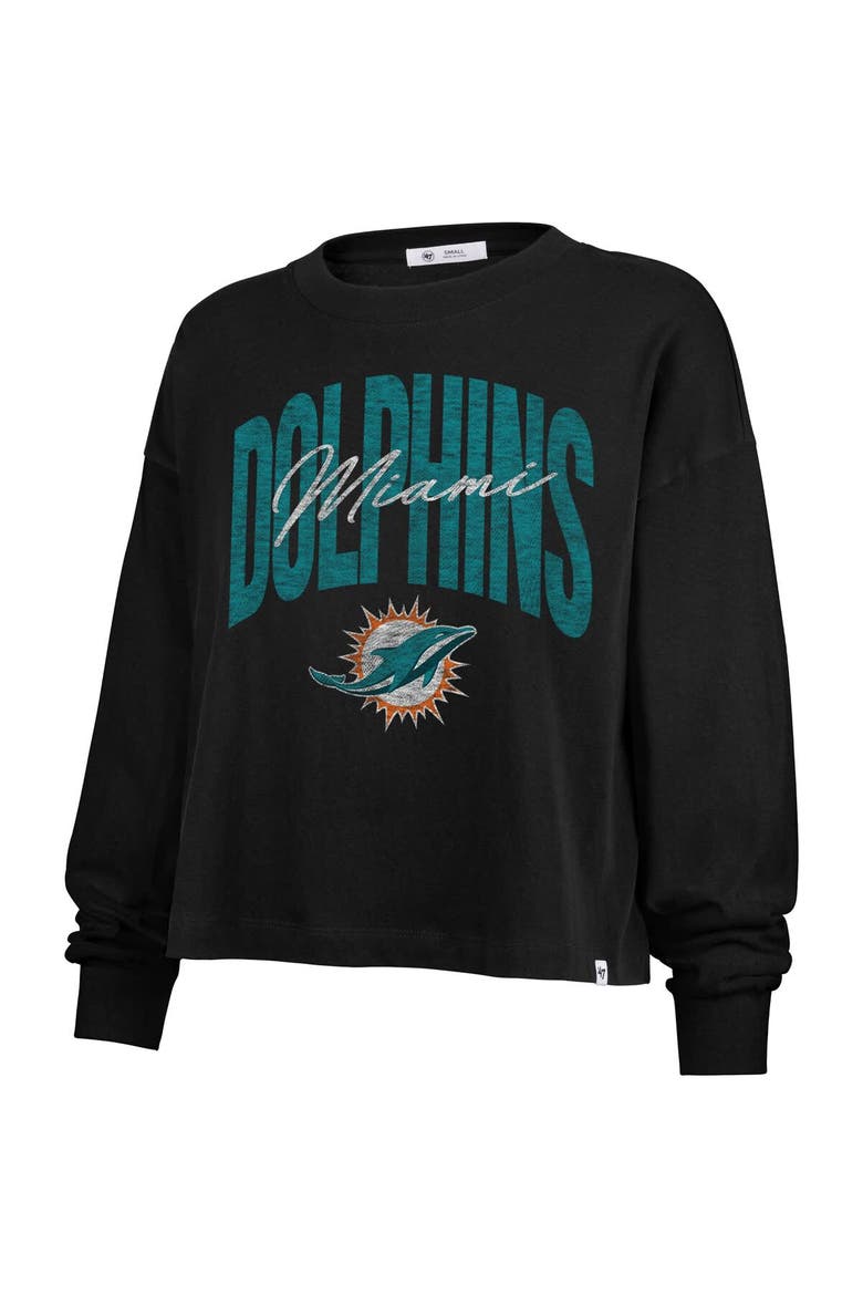 Women's '47 Black Miami Dolphins Muse Sydney Long Sleeve Cropped T-Shirt, Alternate, color, Black