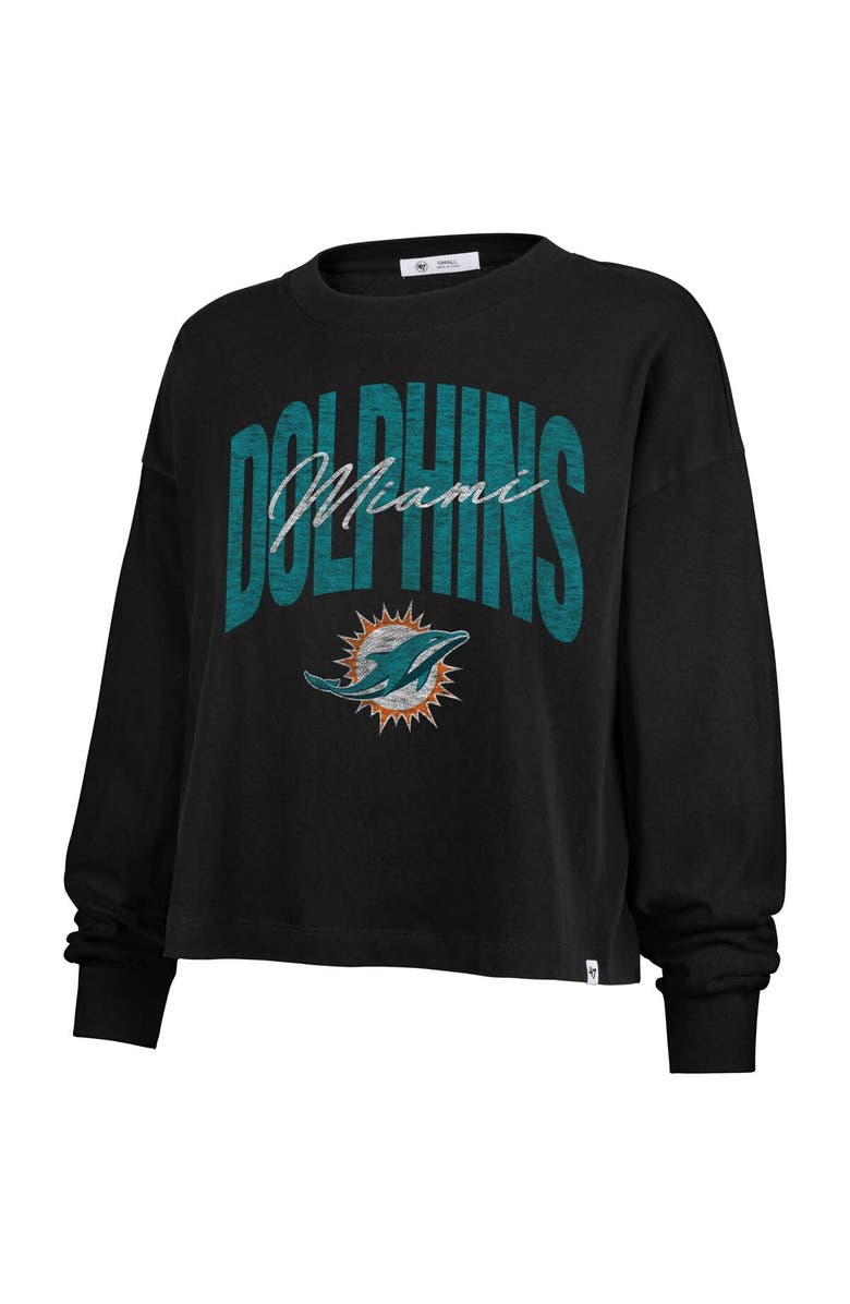 '47 Women's '47 Black Miami Dolphins Muse Sydney Long Sleeve Cropped T-Shirt, Alternate, color, 