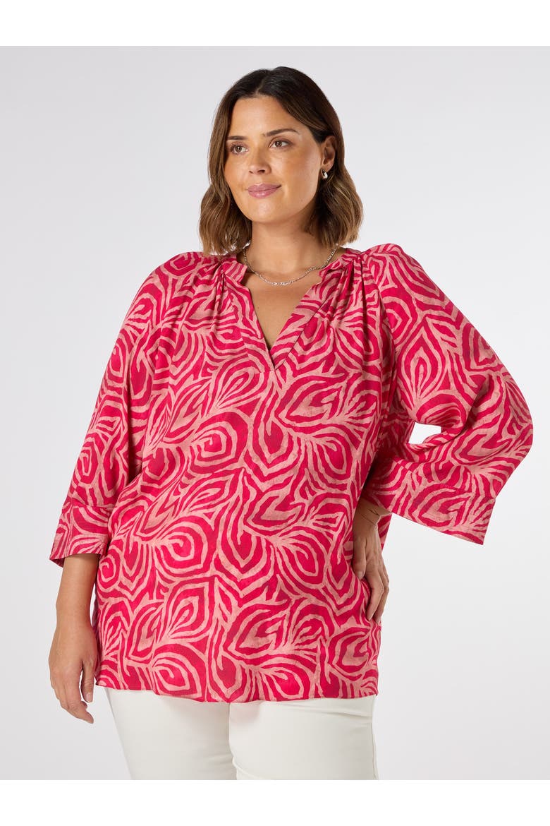 Abstract Cropped Sleeve Blouse, Main, color, Pink