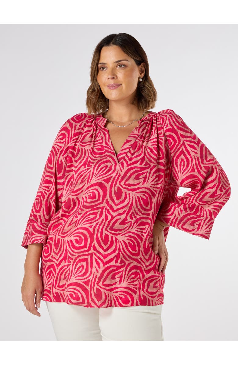 Live Unlimited Abstract Cropped Sleeve Blouse, Main, color, Pink