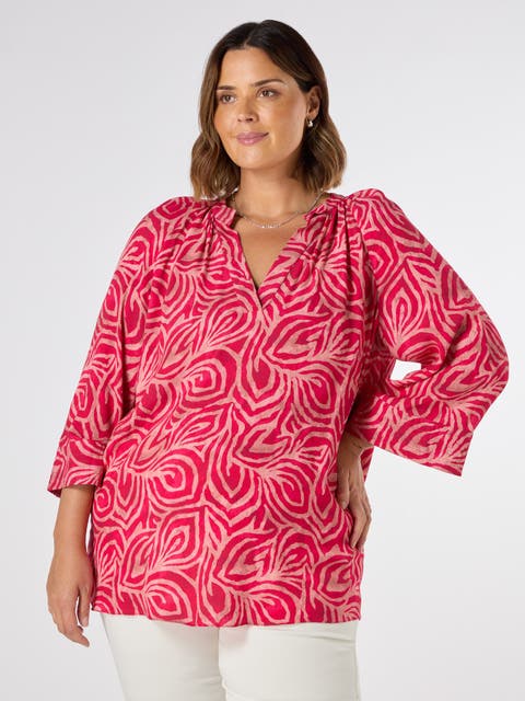 Abstract Cropped Sleeve Blouse