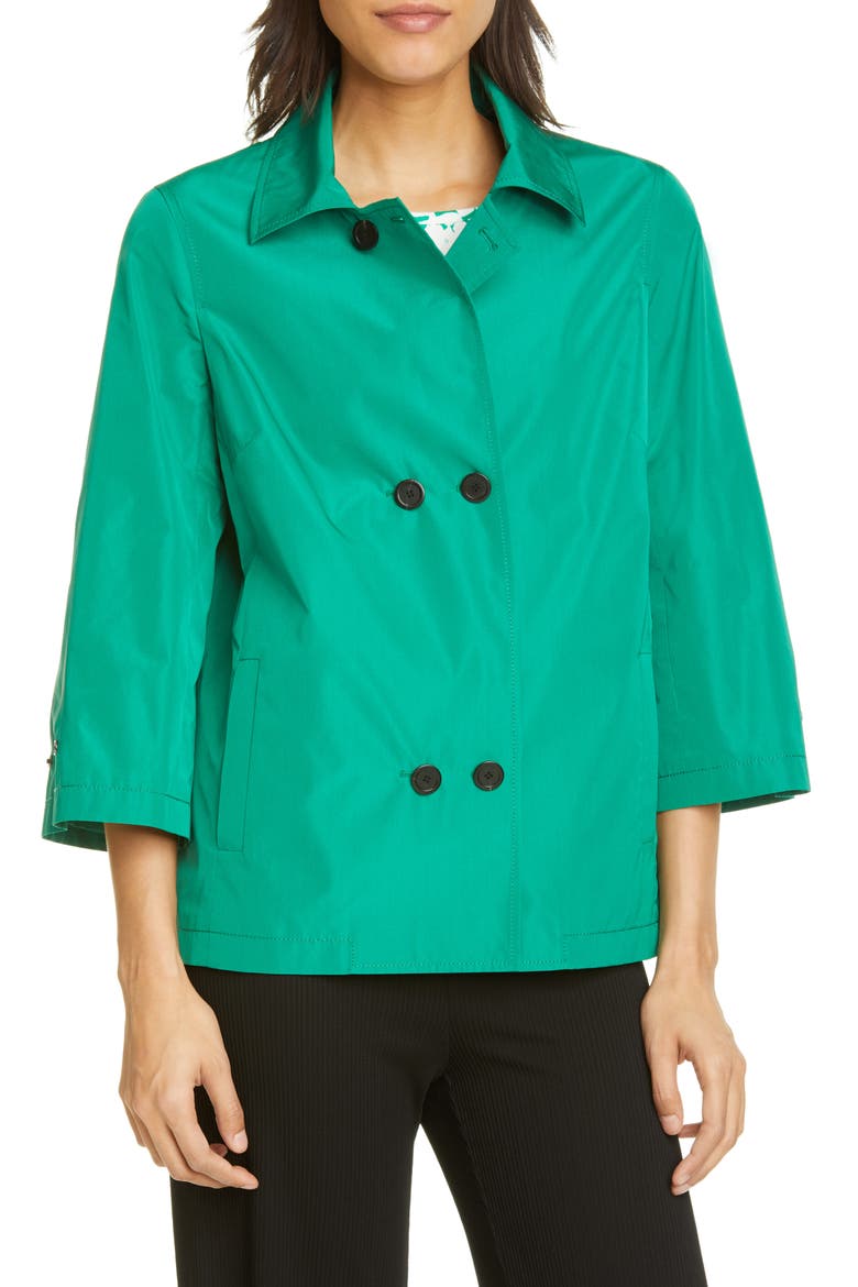 Lightweight Taffeta Double Breasted Jacket, Alternate, color, DARK GRASS GREEN