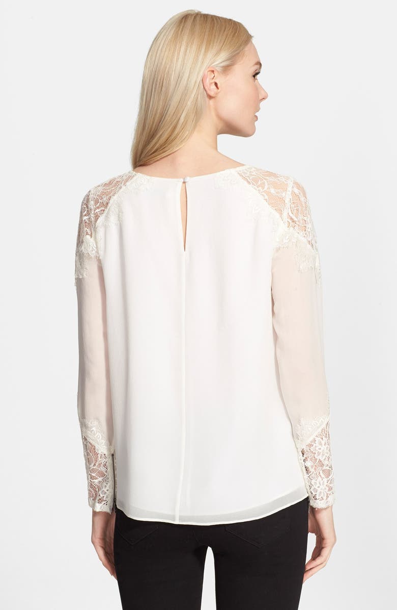 Alice + Olivia 'Danyelle' Lace Inset Silk Blouse, Alternate, color,