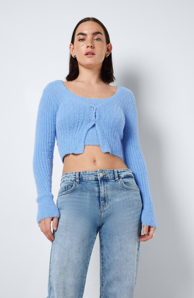 Noisy may Sweet Crop Cardigan, Alternate, color, Azure Blue