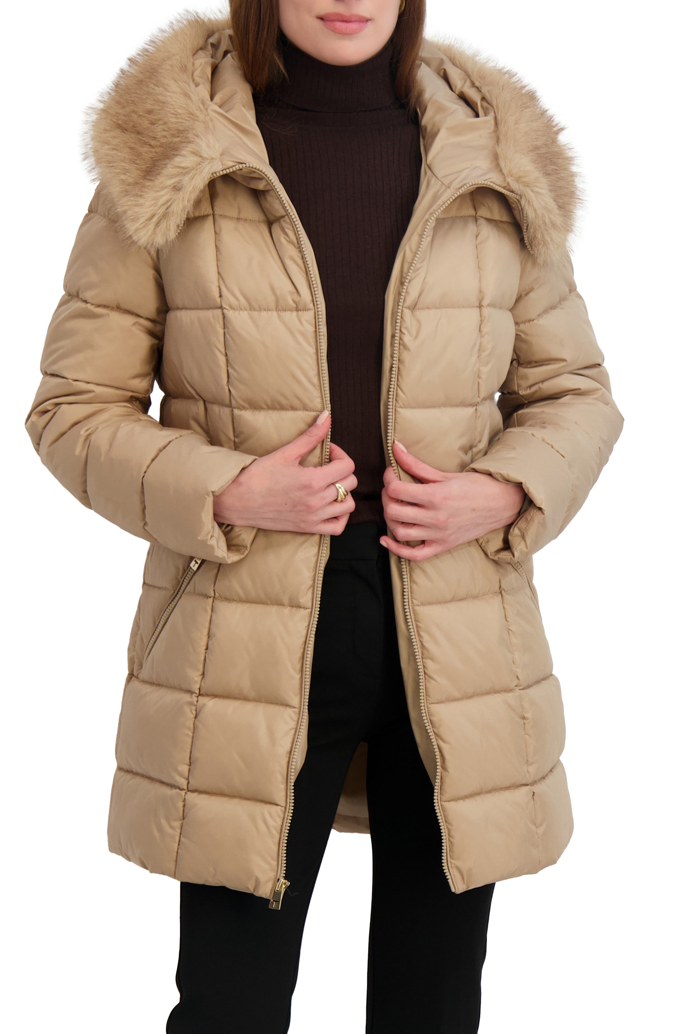 Tahari Brie Faux Fur Puffer Coat
