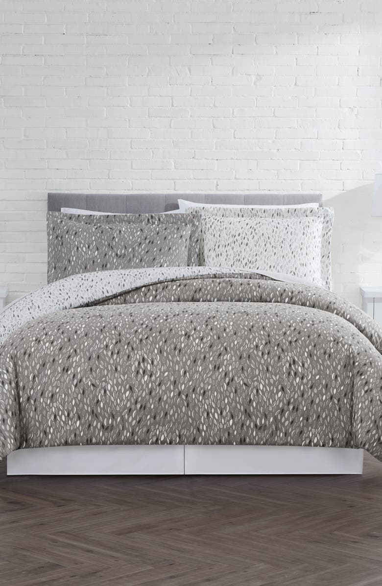 SOUTHSHORE FINE LINENS Luxury Premium Collection Oversized Comforter Set, Alternate, color, Botanical Leaves Grey