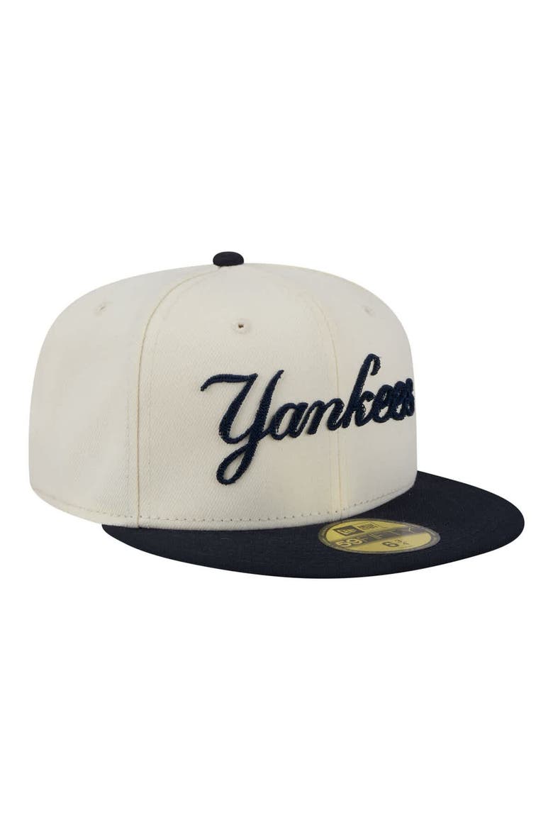 Men's New Era  Cream New York Yankees Two-Tone Stitch 59FIFTY Fitted Hat, Alternate, color, Cream