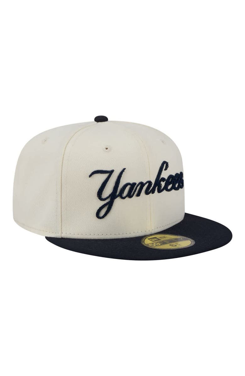 New Era Men's New Era  Cream New York Yankees Two-Tone Stitch 59FIFTY Fitted Hat, Alternate, color, Cream