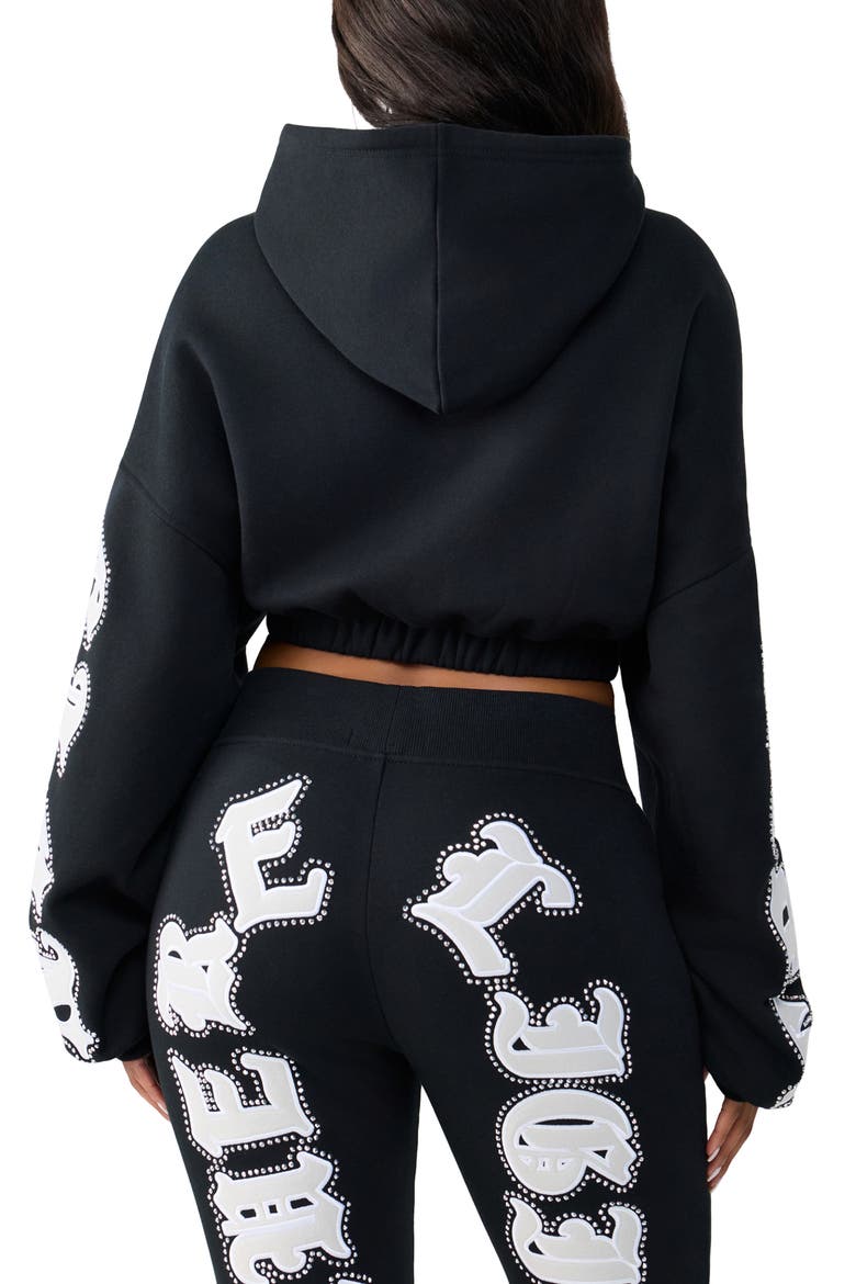 Crystal Patched Relaxed Full Zip Hoodie, Alternate, color, JET BLACK