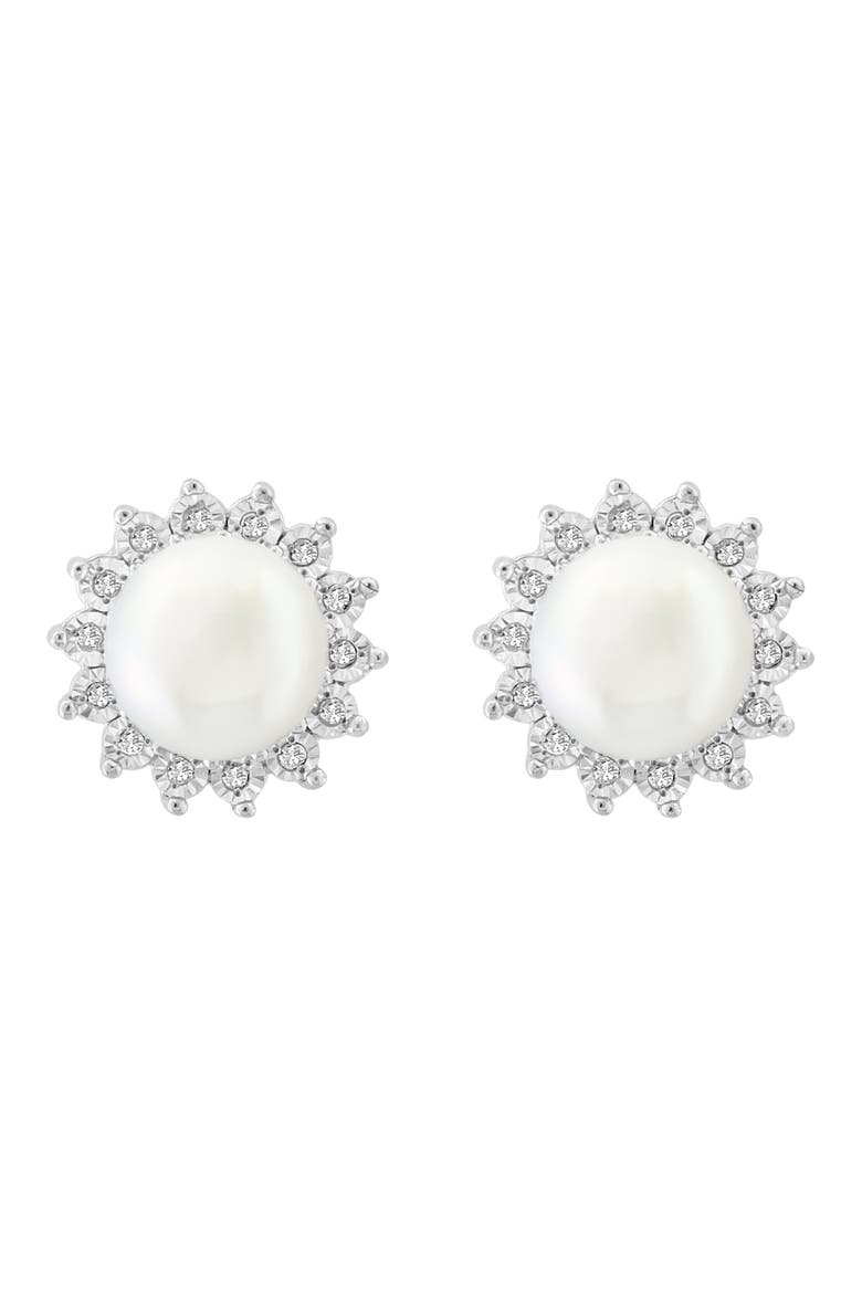 Sterling Silver Freshwater Pearl Diamond Halo Stud Earrings, Alternate, color, WHITE